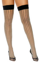 Windowpane Print Stay Up Top Thigh Highs