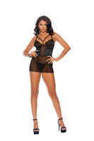 Mesh, Lace & Satin Underwire Chemise & Thong