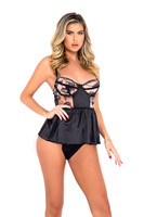 Embroidered Lily Lace & Satin Babydoll & Thong