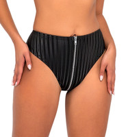 Striped High Waisted Zip-Up Bikini Shorts