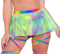 Rainbow Tie Dye Fishnet Flare Mini Skirt