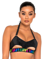 LOVE Rainbow Cutout Striped Halter Bikini Top