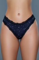 Lace Trimmed Low Rise Jersey Thong
