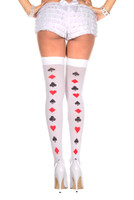 Poker Card Suit Back Seam Thigh High Stockings