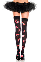 Monster Mouth Print Thigh High Stockings