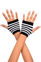 Black & White Striped Fingerless Gloves