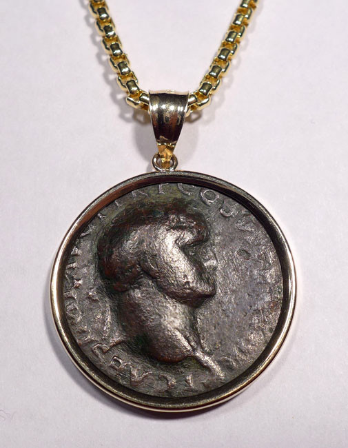 LARGE ANCIENT ROMAN COIN PENDANT VESPASIAN 14KT GOLD