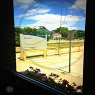 Macomb Amtrak Sign from Window