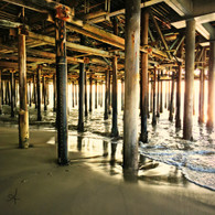 Under Pier Poles Sunlight Wave