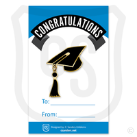 Sample of our Graduation cap pin w/ tassel dangle on backer card