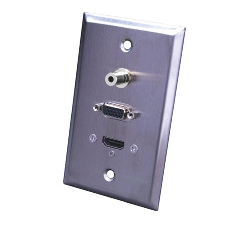 Stainless Steel HDMI- S-VGA- 3.5mm Wall Plate