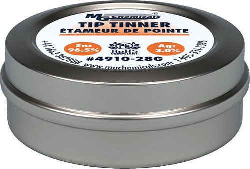 96.5% Tin / 3.5% SilverTip Tinner is a mixture of solder powder and thermally stable; oxide-reducing compounds. Used to repair oxidized soldering tips for optimal performance and for extending the working life of new soldering tips.