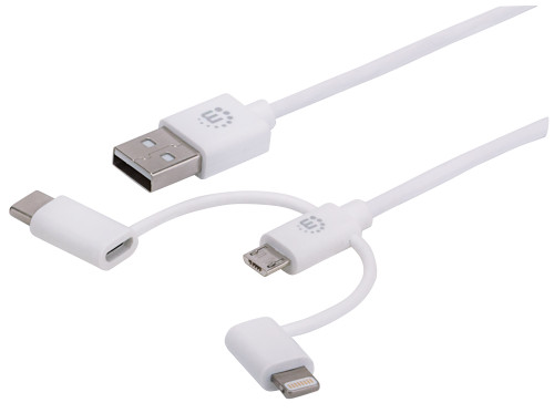 USB-A to Lightning, USB Micro-B and USB-C Connectors, 1 m (3.3 ft.), White