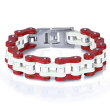 Men's Red and White Bike Chain Bracelet Honda Dirt Bike Style Bracelet
