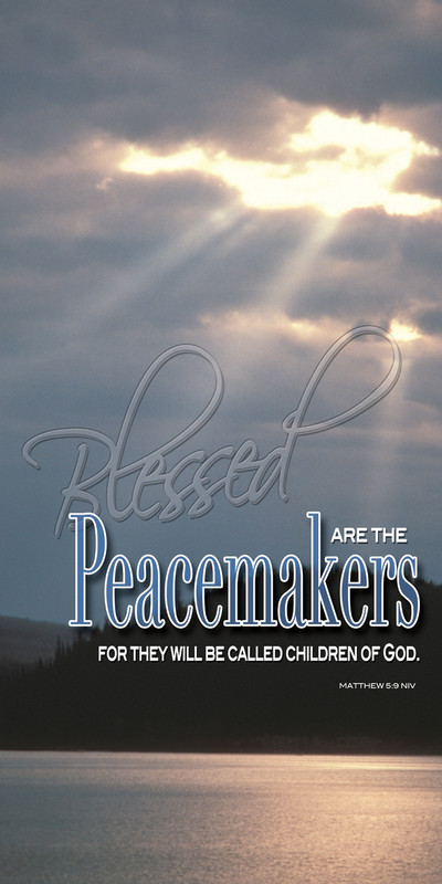 Church Banner featuring Clouds/Sunlight/Water with Peacemakers from Beatitudes