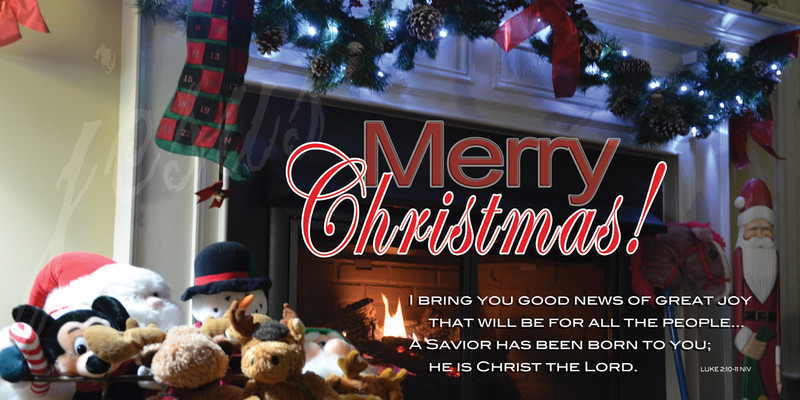 Church Banner featuring Fireplace and Mantle with Merry Christmas Theme
