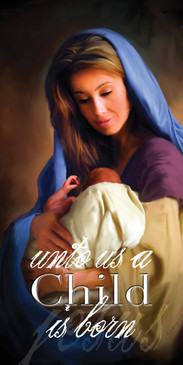 Church Banner featuring Mary Holding Jesus with Christmas Theme