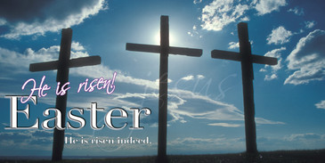 Church Banner featuring Three Crosses with He Is Risen Easter Theme