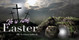 Church Banner featuring Golgotha and Empty Tomb with He Is Risen Easter Theme