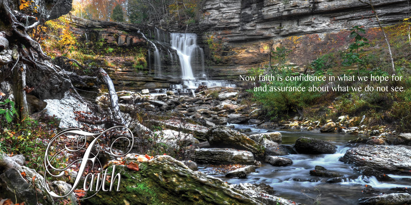 Church Banner featuring Waterfall and Flowing Stream with Faith Theme