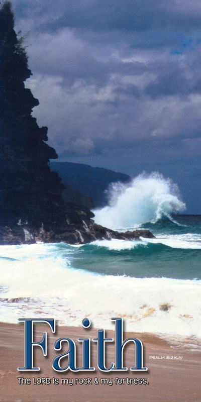 Church Banner featuring Large Ocean Wave on Rocks with Faith Theme