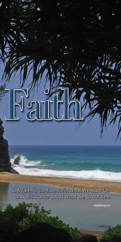 Church Banner featuring Palm Trees/Beach/Ocean with Faith Theme
