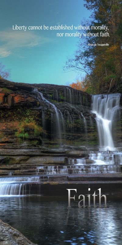 Church Banner featuring Waterfall and Rocky Cliff with Faith Theme