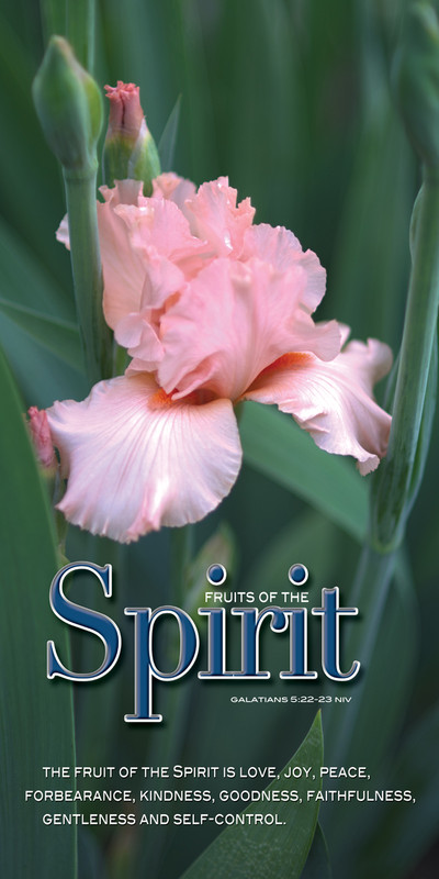 Church Banner featuring Pink Iris with Fruits of the Spirit Theme