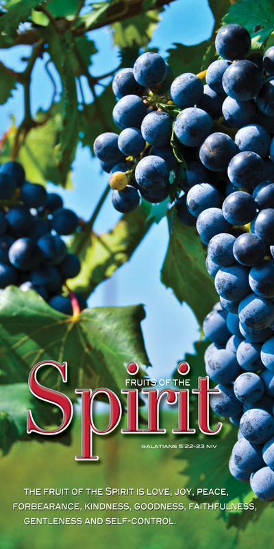 Church Banner featuring Grapes on Vine with Fruits of the Spirit Theme