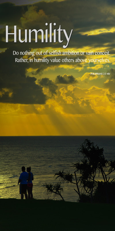 Church Banner featuring Couple/Sun Rays/Ocean with Humility Theme