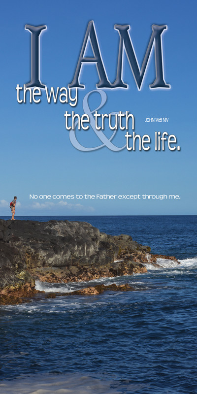 Church Banner featuring Man/Rock/Ocean with I Am the Way, Truth & Life Theme