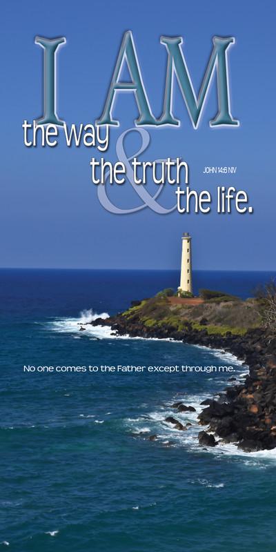 Church Banner featuring Lighthouse/Ocean with I Am the Way, Truth & Life Theme