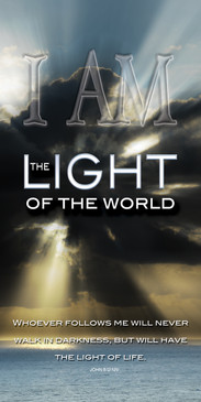 Church Banner featuring Ocean/Sun Rays with I Am the Light of the World Theme
