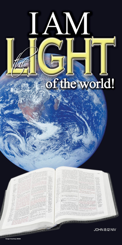 Church Banner featuring Bible/Earth with I Am the Light of the World Theme