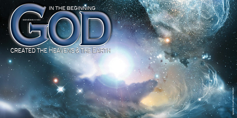 Church Banner featuring Cosmos with In The Beginning Message