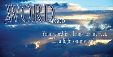 Church Banner featuring Sun Breaking Through Clouds with Word of God Theme