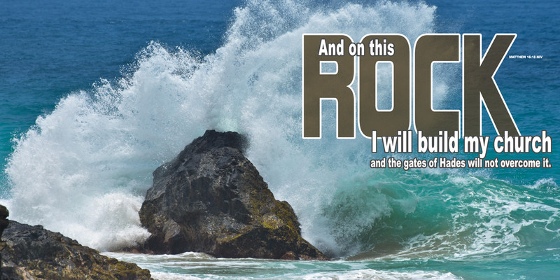 Church Banner featuring Massive Wave Slamming Rocks with Inspirational Theme