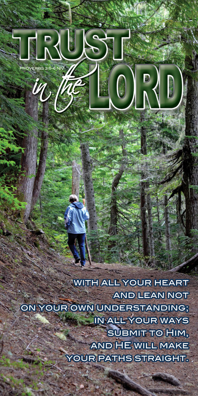 Church Banner featuring Female Hiker on Trail with Inspirational Message