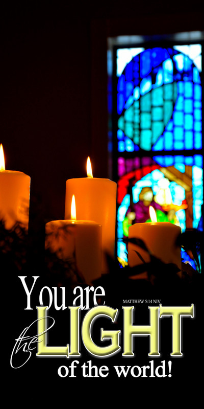 Church Banner featuring Stained Glass/Candles with Light of the World Theme