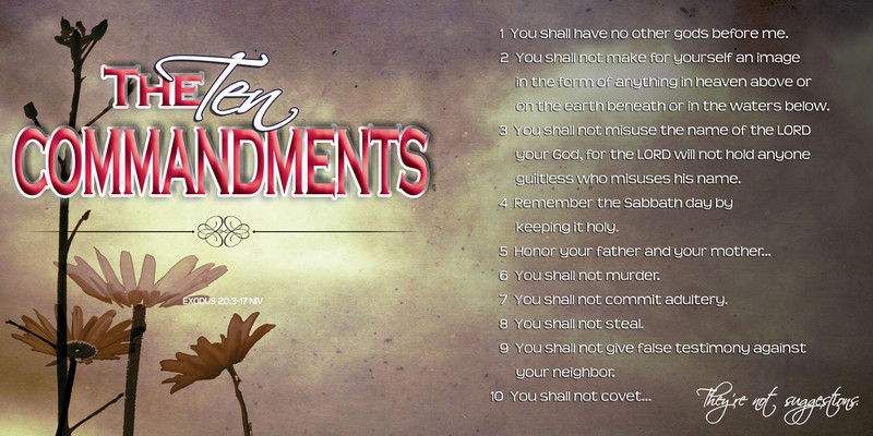 Church Banner featuring Grunge Flower Background with the Ten Commandments