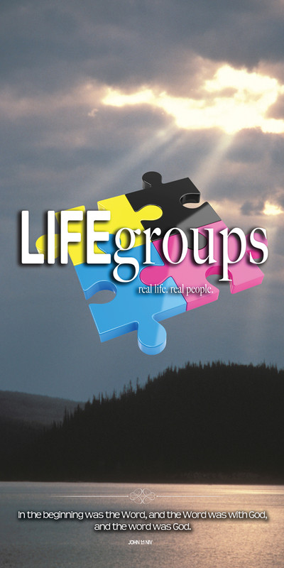 Church Banner featuring Rays Breaking Through Clouds with Life Groups Theme