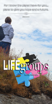 Church Banner featuring Female Hiker at Beach with Life Groups Theme