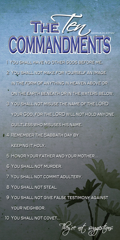 Church Banner featuring Blue Grunge Background with the Ten Commandments