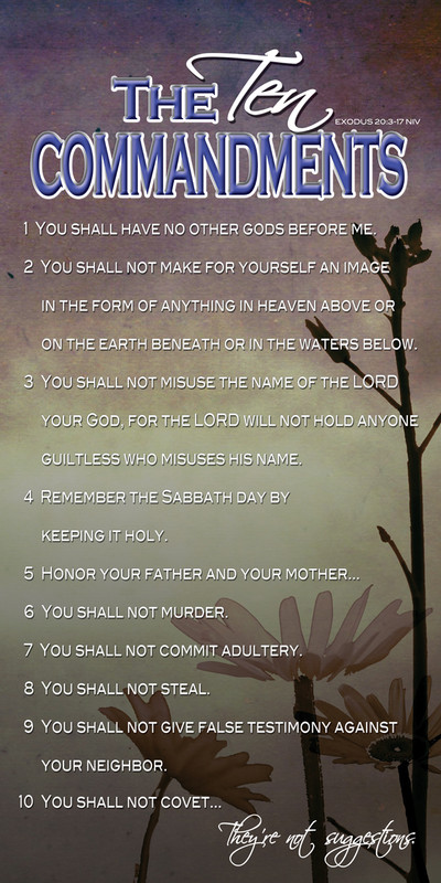 Church Banner featuring Grunge Flowers with the Ten Commandments