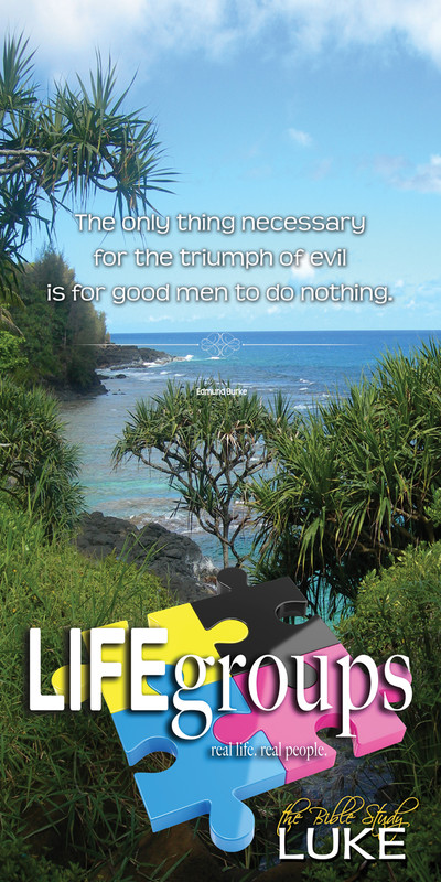 Church Banner featuring Tropical Beach Setting with Life Groups Theme
