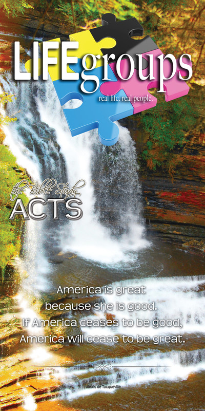 Church Banner featuring Towering Waterfall with Life Groups Theme