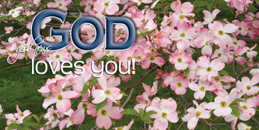 Church Banner featuring Cherry Blossoms with God Loves You Theme
