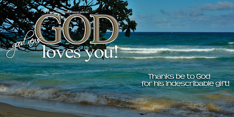 Church Banner featuring Beach/Waves with God Loves You Theme