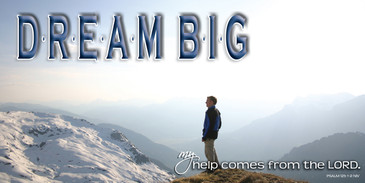 Church Banner featuring Hiker Looking at Snow/Mountains with Motivation Theme