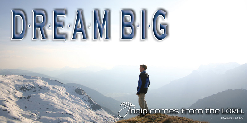 Church Banner featuring Hiker Looking at Snow/Mountains with Motivation Theme